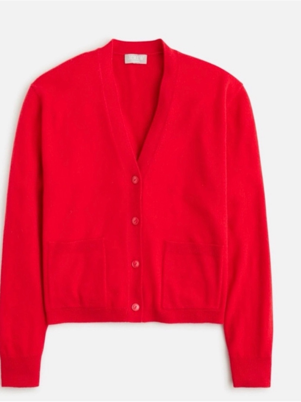 $178 J. Crew 💯 Cashmere Patch Pocket Cardigan Sweater, Red, M, Medium